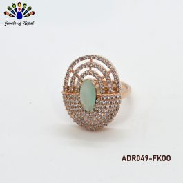 Jewels Of Nepal Rose Gold Toned American Diamond Stone Studded Oval Cocktail Adjustable Ring For Women