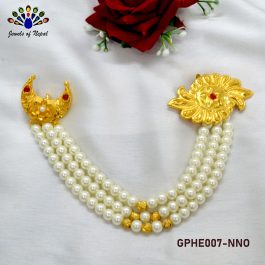 Gold Plated Faux Moti Beaded Hair Embellishment / Side Bindi For Women