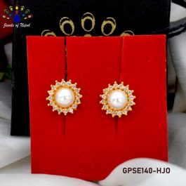 Jewels of Nepal Simulated Pearl Gold Plated Sided Stud Earrings for Women