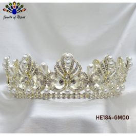 Jewels of Nepal White Stunning Bridal Full Round Crown/Hair Embellishment For Women