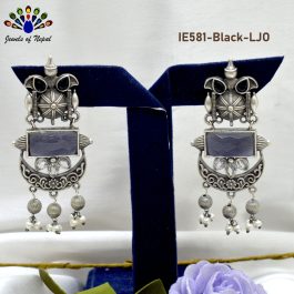 Jewels Of Nepal Replica Stone Adorned Oxidized Jhumki Earrings For Women