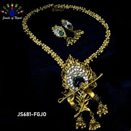 Jewels of Nepal Oxidized Temple Long Necklace & Earrings Set for Women