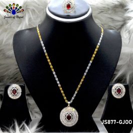 Jewels Of Nepal American Diamond Pendant Chain, Ear Studs and Finger Ring Set for Women