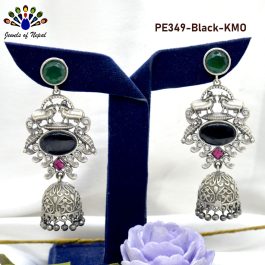 Jewels Of Nepal Replica Stone Studded Oxidized Pinjada Jhumki Earrings For Women