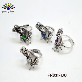 Jewels of Nepal Multi-coloured Oxidized Adjustable Peacock Style Finger Ring For Women