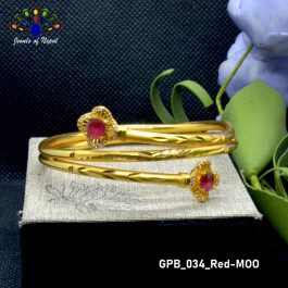24K Gold Plated Red/White Stone Adorned Flower Designed Bala For Women- 1 Pc