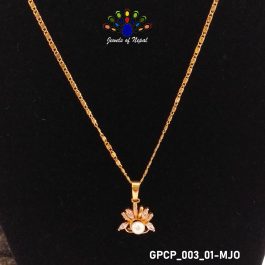 Gold Plated Cz Stone And Faux Pearl Studded Chain Pendant For Women