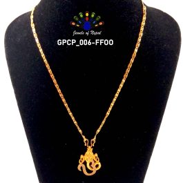 Gold Plated Stone Studded Ganesh & Om Designed Pendant & Chain (Unisex)