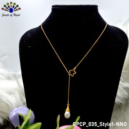 Gold Plated Faux Moti & Stone Drop Minimalist Pendant Chain For Women