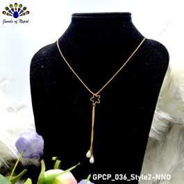 Gold Plated Faux Moti Drop Minimalist Pendant Chain For Women