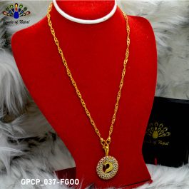 Stone Studded Round Peacock Designed Locket and Chain