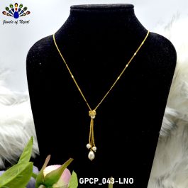 Faux Moti Drop Pendant Stone Studded Ring Adorned Gold Plated  Chain For Women- Jewels of Nepal