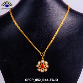 Gold Plated Traditional Flower Designed Stones Studded Chain Pendant for Women