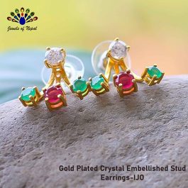 Multi-Color Stone Embellished Gold Plated Stud Earrings For Women