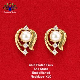 Gold Plated White Stone Studded Push-Back Earrings For Women