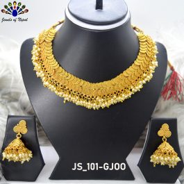High Gold Beaded Necklace And Earring Set Embossed Gold Polish