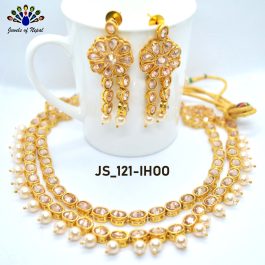 Kundan Stones Embellished High Gold Layered Necklace And Earring Set