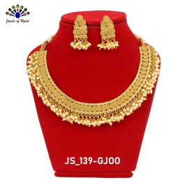 Faux Moti Beaded High Gold Necklace And Earrings Jewelry Set For Women