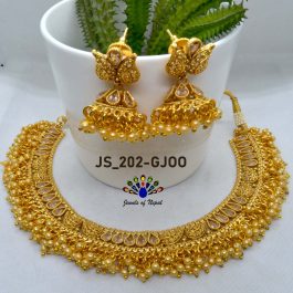 High Gold Faux Pearl & Stones Beaded Necklace & Pinjada Earrings Set