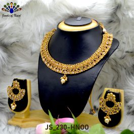 High Gold Faux Moti & Stones Embellished Adjustable Necklace Set With Earrings
