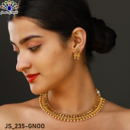 Faux Moti & Reverse CZ Stones Embellished High Gold Adjustable Necklace Set With Ear Studs