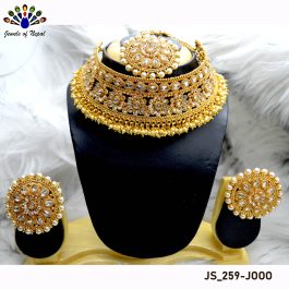 Reverse American Diamond Stones Studded High Gold Plated Adjustable Necklace Set With Earrings & Maangtika