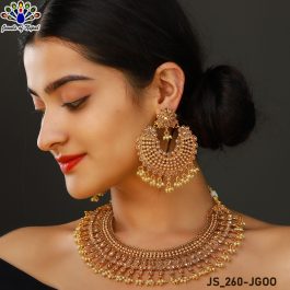 Reverse American Diamond Stones Studded High Gold Plated Intricate Designed Adjustable Necklace & Earrings Set