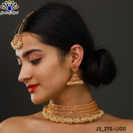 High Gold Polished Reverse CZ Stones Studded Adjustable Necklace Set With Earrings & Maangtika