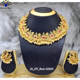 High Gold Polished Temple Style Kundan Necklace Set With Earrings - Jewels of Nepal