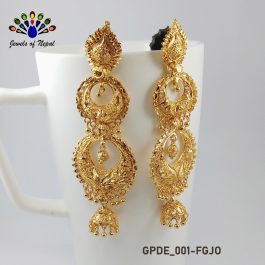 Jewels of Nepal Gold Plated Long Double Layered Chandbali Designed Dangling Earrings for Womenr