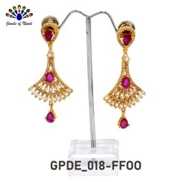 American Diamond And Faux Ruby Adorned 24K Gold Plated Dangling Earrings For Women