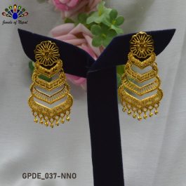 Jewels of Nepal Gold Plated Layered New Trending Floral Top Design Dangling Earrings For Women