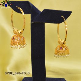 Gold Plated Stone Studded Pinjada Loop Designed Drop Earrings For Women