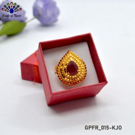 Jewels of Nepal Gold Plated Red Stoned Drop Designed Adjustable Finger Ring for Women