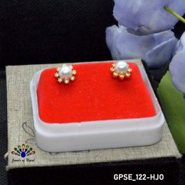 Gold Plated Faux Moti & Stone Adorned Ear Studs For Women