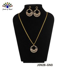 Stone Studded Chandbali Designed Gold Plated Pendant & Earrings Set