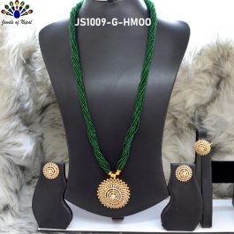 Jewels Of Nepal Gold Plated Designer Stone Studded Locket Beaded in Hydro Crystal with Finger Ring and Ear Studs Set for Women