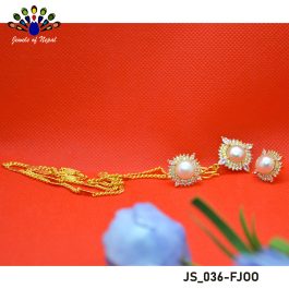 Faux Moti And Stones Embellished Gold Plated Pendant Chain & Ear Studs For Women