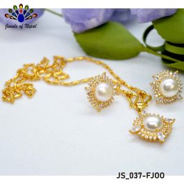 Faux Moti And Stones Embellished Gold Plated Pendant Chain & Ear Studs For Women