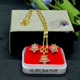 Gold Plated Flower Designed Ear Studs And Pendant Chain Set