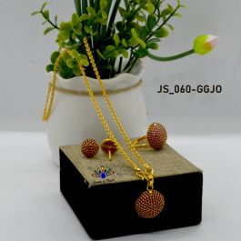 Gold Plated Red/White American Diamond Stones Studded Jewelry Set