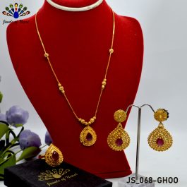 Gold Plated Red Stoned Drop Designed Jewelry Set