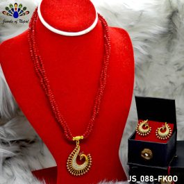 Gold Plated Peacock Designed Crystal Beaded Mangalsutra and Ear Studs Set For Women