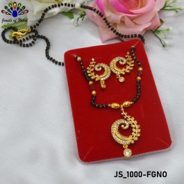 Jewels of Nepal Gold Plated Peacock Designed Mangalsutra Pendant & Ear Studs Set for Women