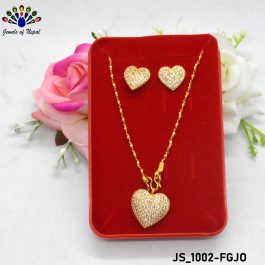 Jewels of Nepal Gold Plated Stone Studded Heart Ear Studs & Locket Chain Set for Women