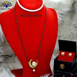Faux Moti Adorned Crescent Moon Designed Panchadhaatu Mangalsutra and Ear Studs For Women