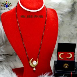 Faux Moti Adorned Crescent Moon Designed Panchadhaatu Mangalsutra and Ear Studs For Women