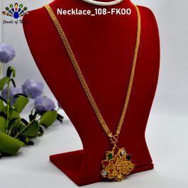 Gold Plated Peacock Designed Faux Navratna Stones Studded Long Chain Pendant for Women