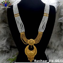 Chandbali Designed Gold Plated Faux Moti / Crystal Beaded Adjustable Ranihaar For Women