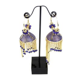 Blue Textured Pinjara Chain Drop Hook Earrings For Women